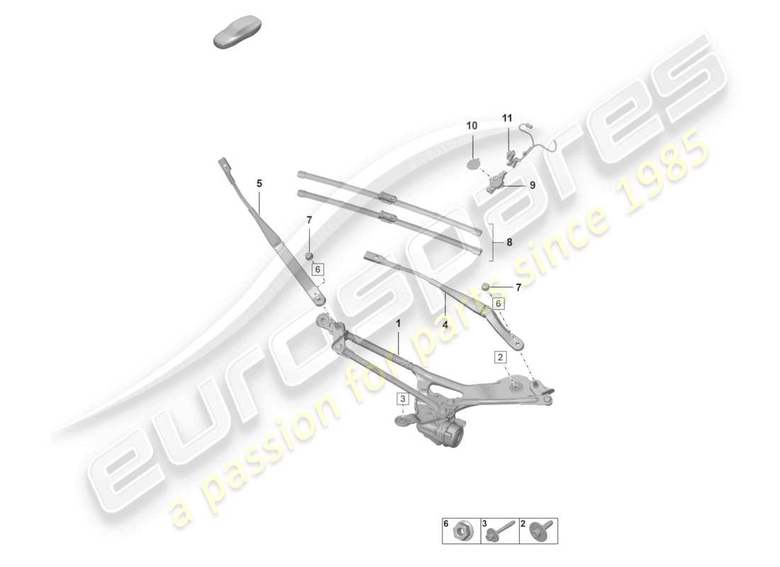 porsche 2021 (992-1 gt3/rs/st) windscreen wiper system, compl rain sensor part diagram