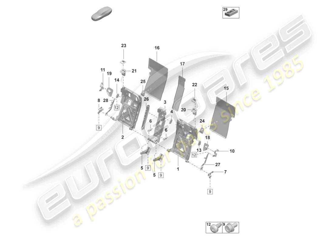 porsche 2022 (taycan 9j1-1) backrest frame comfort seat part diagram