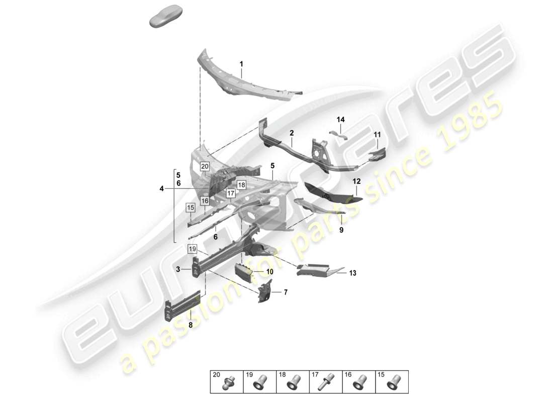 porsche 2026 (taycan 9j1-2) front end side member suspension strut mounting part diagram