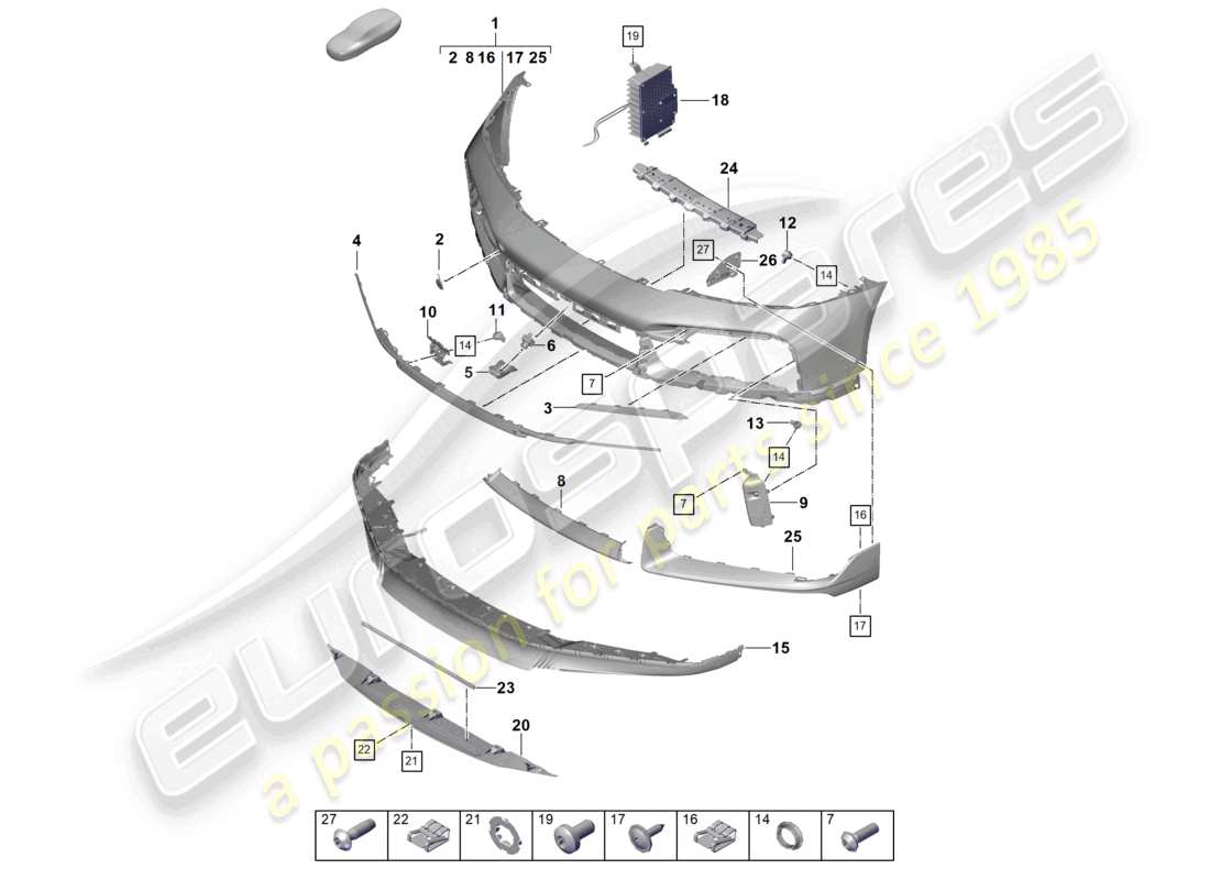 porsche 2023 (992-1 turbo / s) bumper front sport design package part diagram