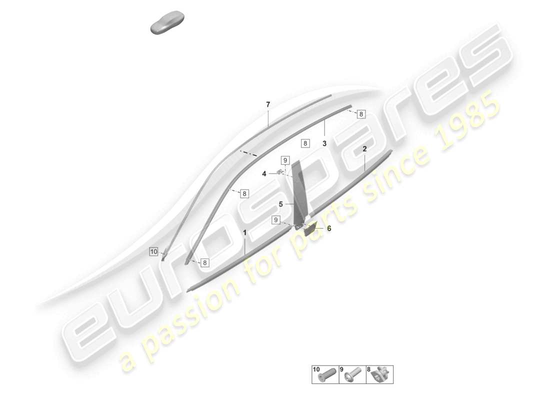 porsche 2021 (taycan 9j1-1) molding for door front and rear part diagram