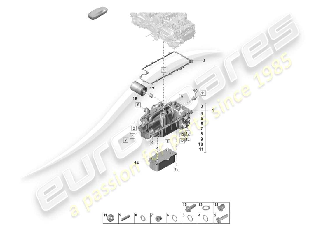 porsche 2022 (992-1 gt3/rs/st) engine (oil press./lubrica.) oil filter heat exchanger oil-conducting housing part diagram
