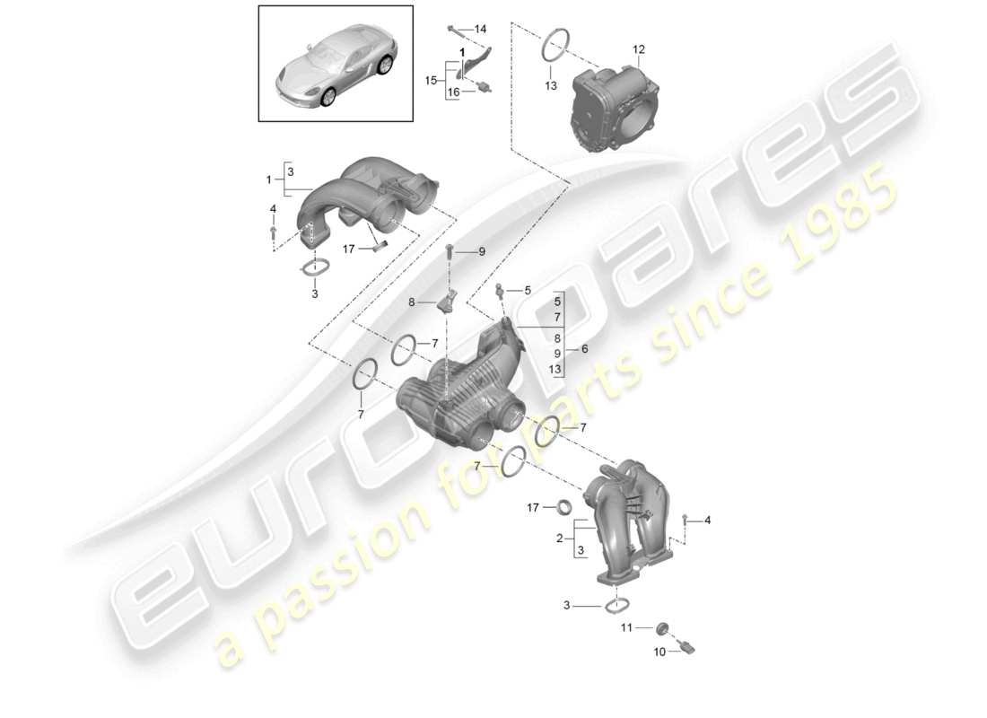 porsche 2025 (718 cayman) intake air distributor throttle valve adapter part diagram