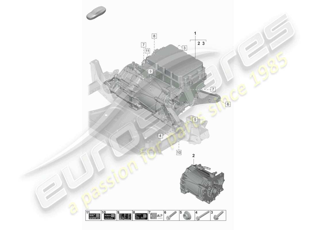 porsche 2023 (taycan 9j1-1) replacement engine traction motor for elec. drive front axle part diagram