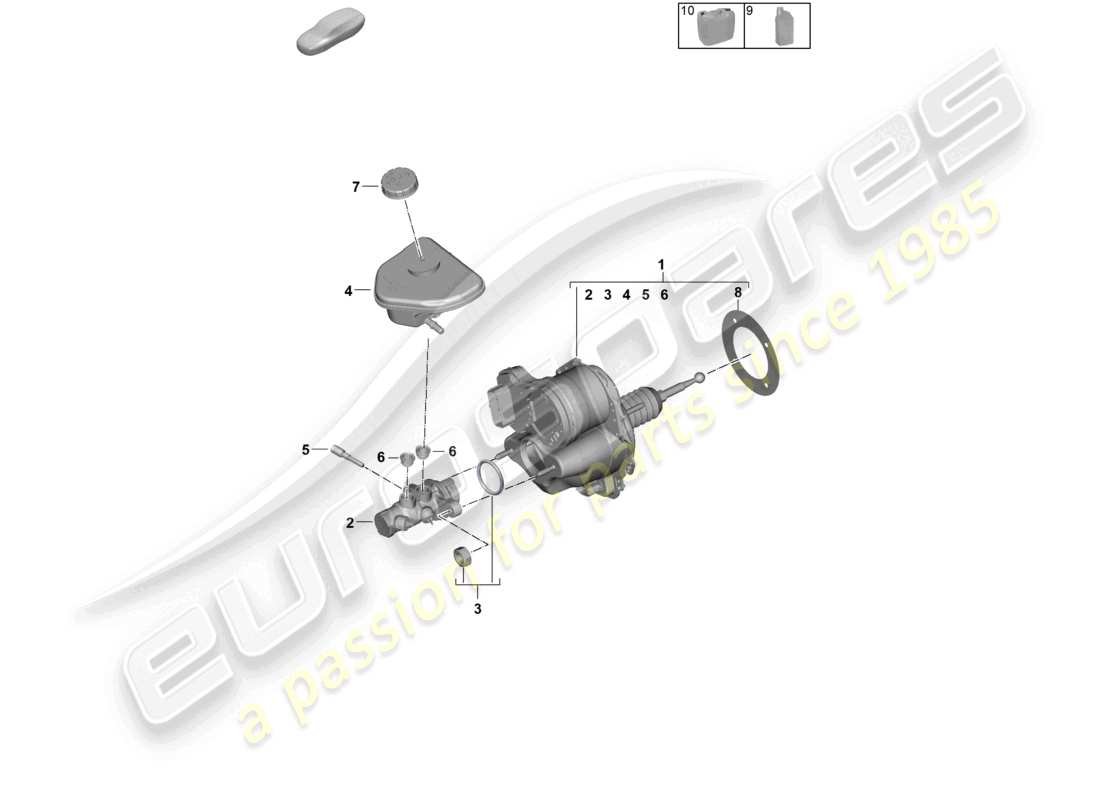 porsche 2024 (panamera 976) brake servo with brake master cylinder and brake fluid reservoir part diagram