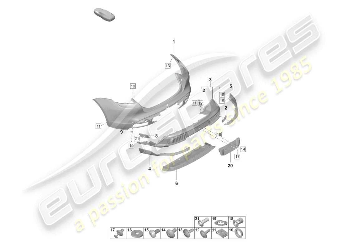 porsche 2022 (taycan 9j1-1) bumper rear sport design package part diagram