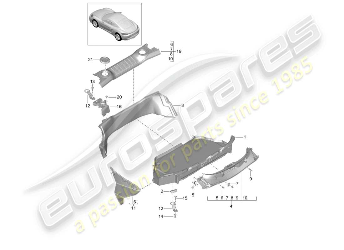porsche 2023 (718 cayman) luggage compartment trim rear part diagram