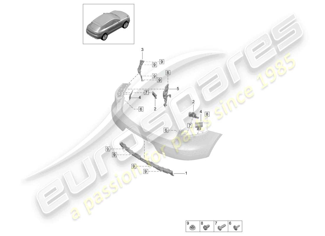 porsche 2021 (macan) fasteners rear bumper part diagram