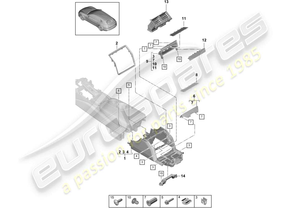 porsche 2021 (panamera 971-1) centre console rear part diagram