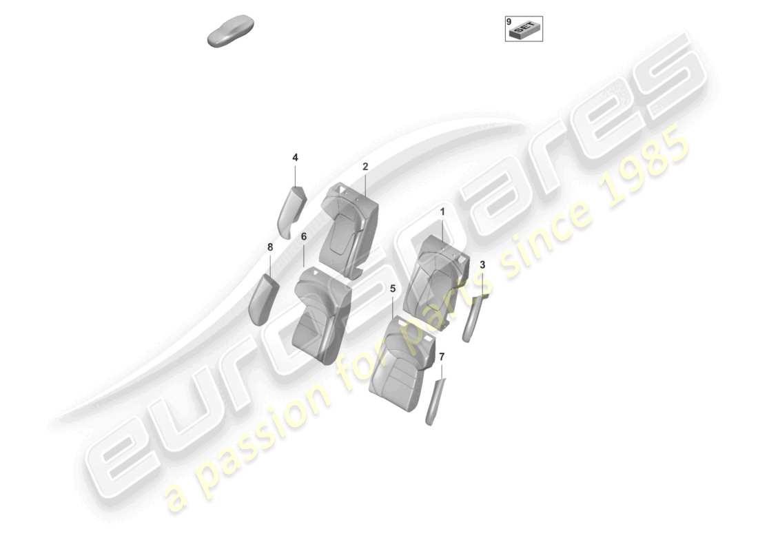 porsche 2022 (taycan 9j1-1) foam sect. for rest side supp. backrest cover bench seat (3-seater) comfort seat for models with seat venti- lation part diagram