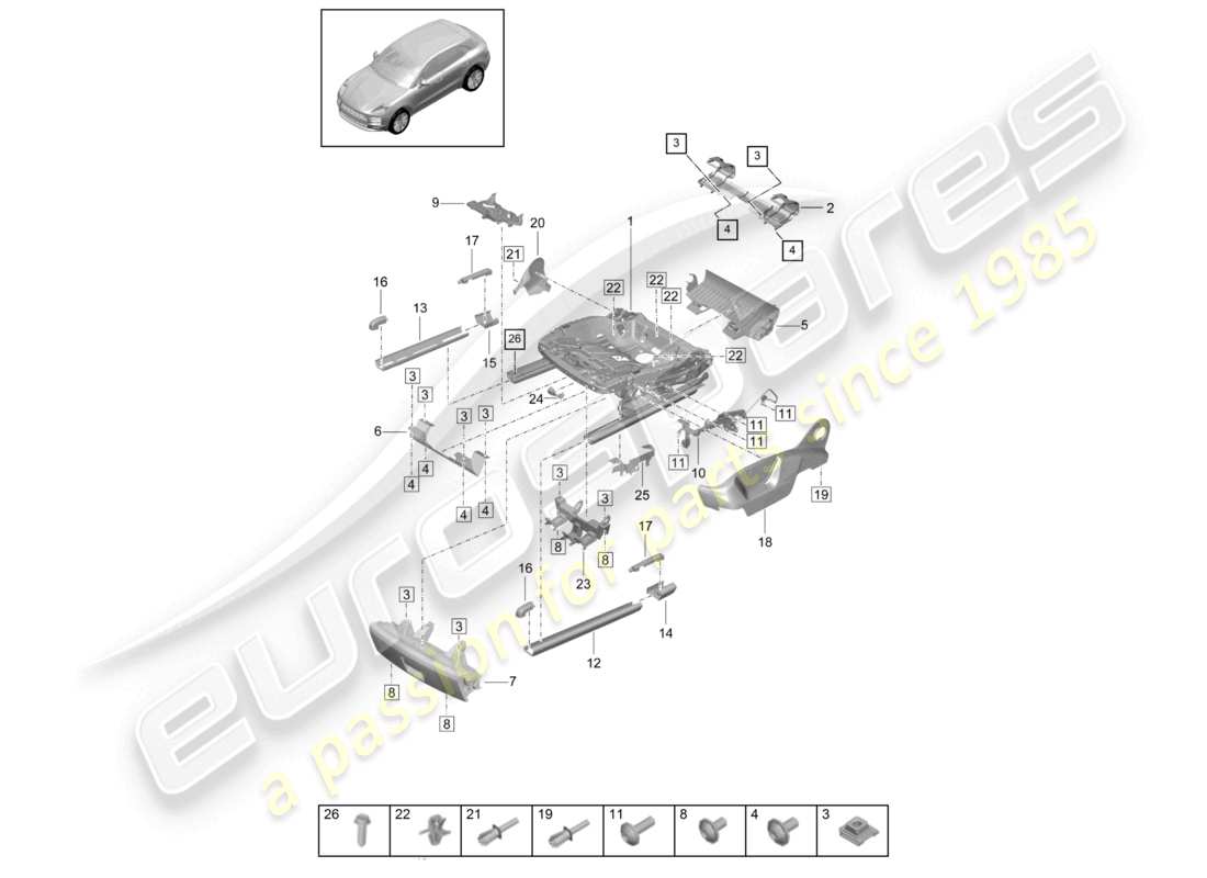porsche 2021 (macan) frame for seat accessories sundry sports seat part diagram