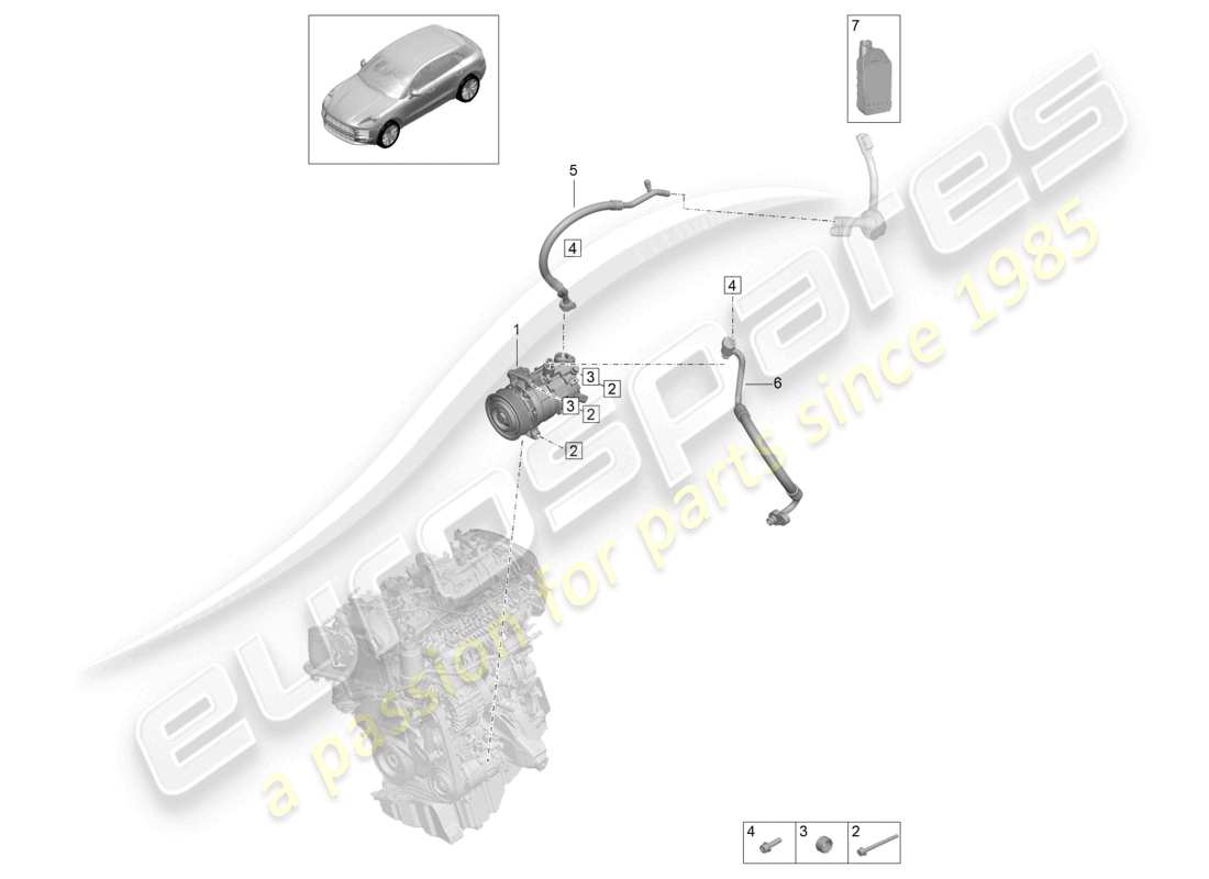 porsche 2021 (macan) a/c compressor r134a coolant part diagram