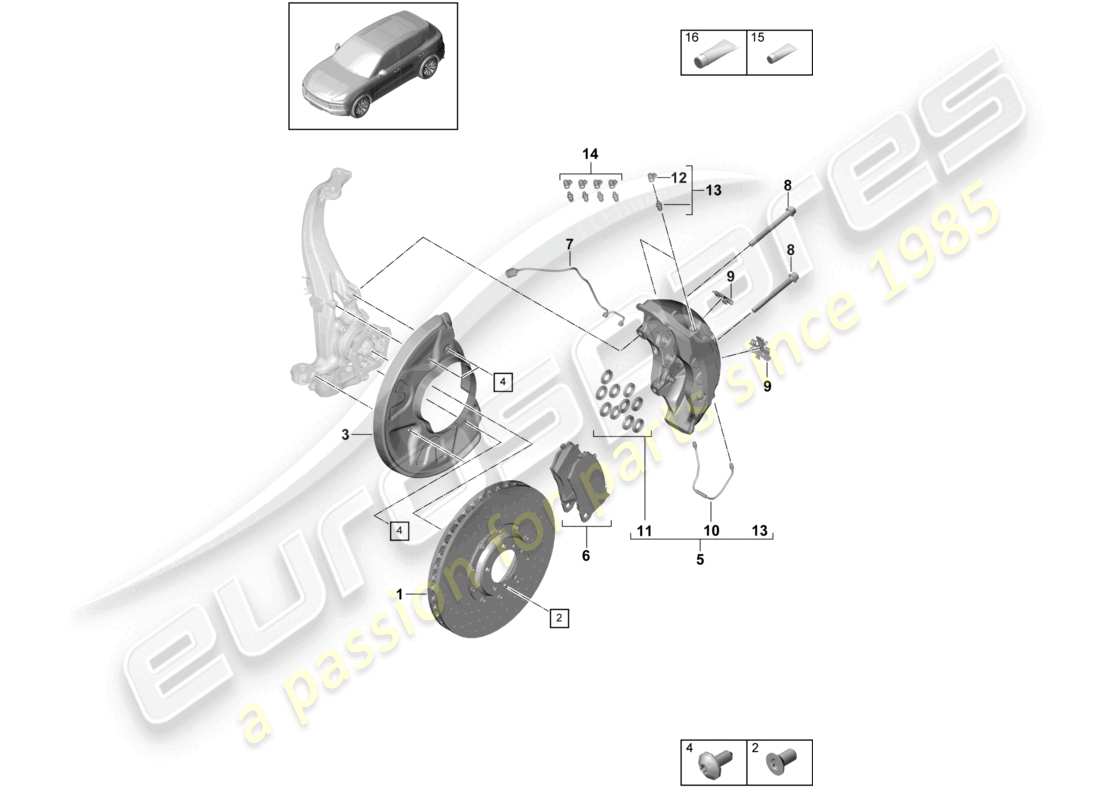 porsche 2024 (cayenne e3 9ya/9yb) disc brake 21 front axle part diagram