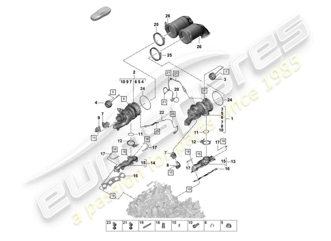 porsche 2023 (panamera 971-2) exhaust gas turbocharger exhaust manifolds lambda probe part diagram