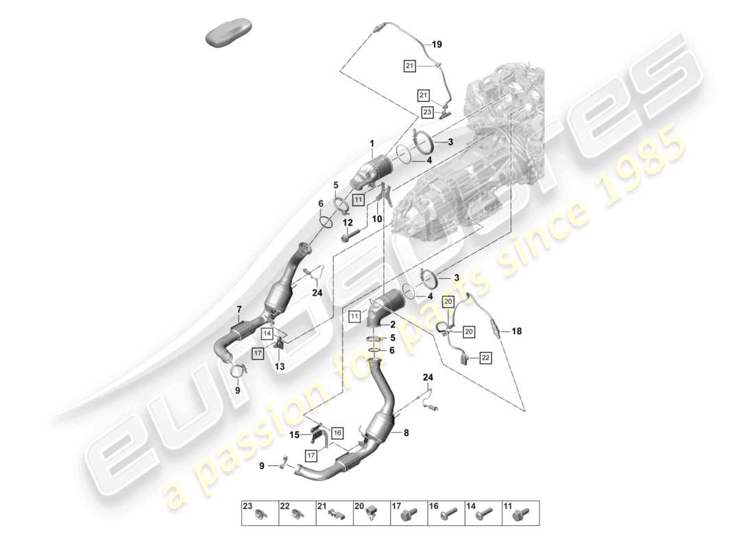 porsche 2023 (panamera 971-2) exhaust system catalytic converter petrol particulate filter lambda probe part diagram