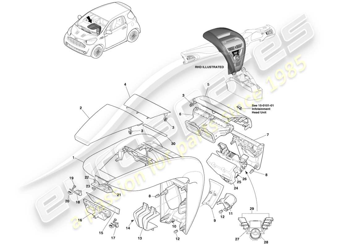 aston martin cygnet (2012) centre stack part diagram