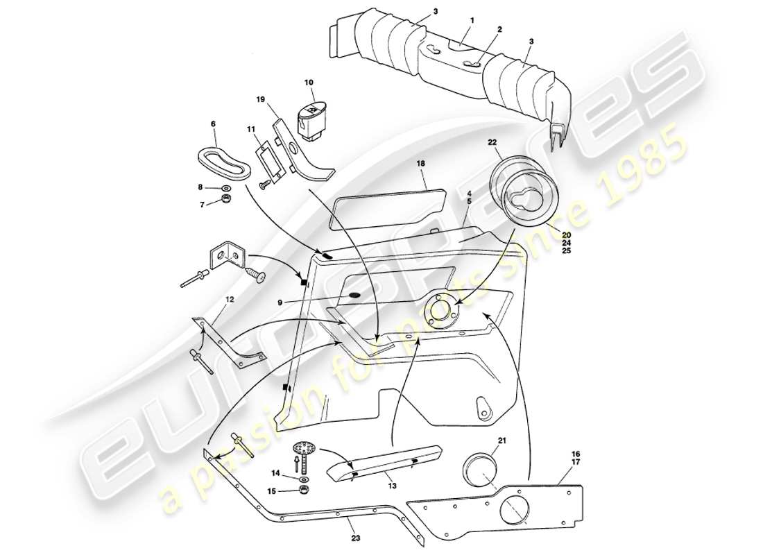 aston martin v8 volante (1999) rear trim part diagram