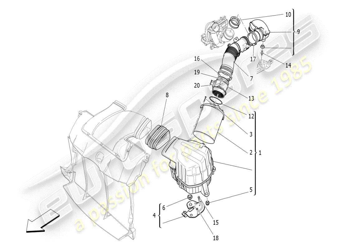 maserati ghibli (2019) air filter, air intake and ducts part diagram