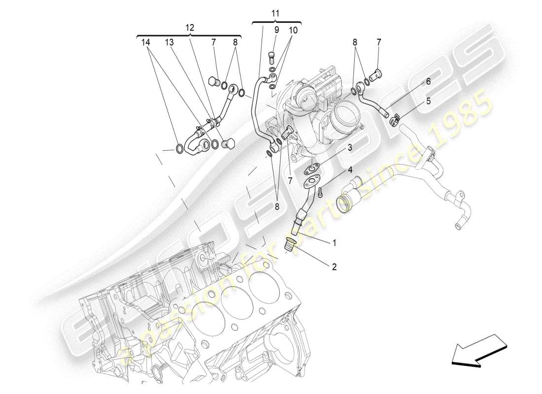 maserati ghibli (2019) turbocharging system: lubrication and cooling part diagram