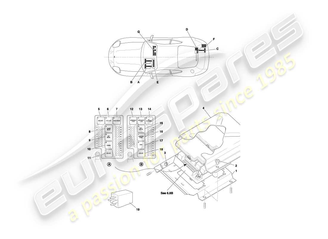 aston martin db7 vantage (1999) relays, vin 300556 on part diagram
