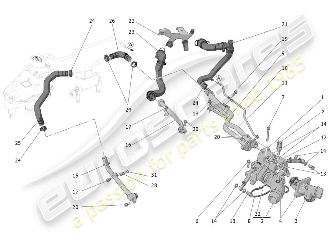 maserati grecale trofeo (2023) cooling system: nourice and lines parts diagram