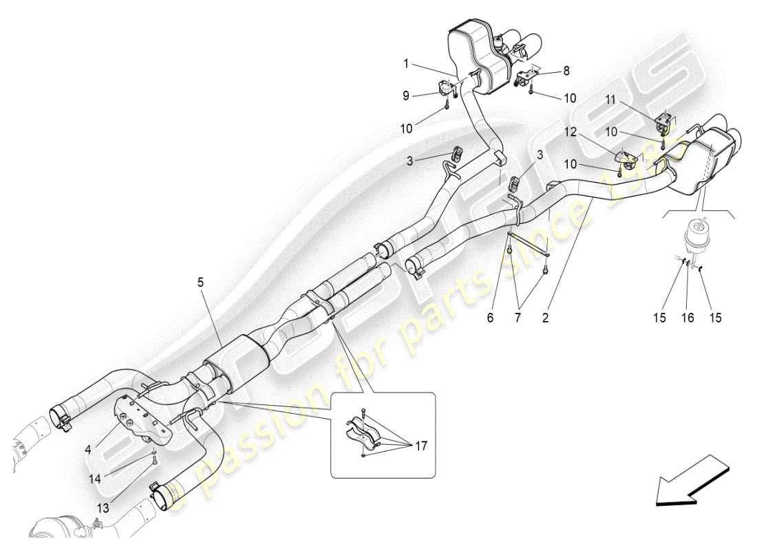 maserati ghibli (2019) silencers part diagram