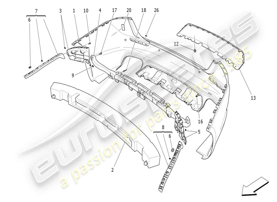 maserati ghibli (2019) rear bumper part diagram