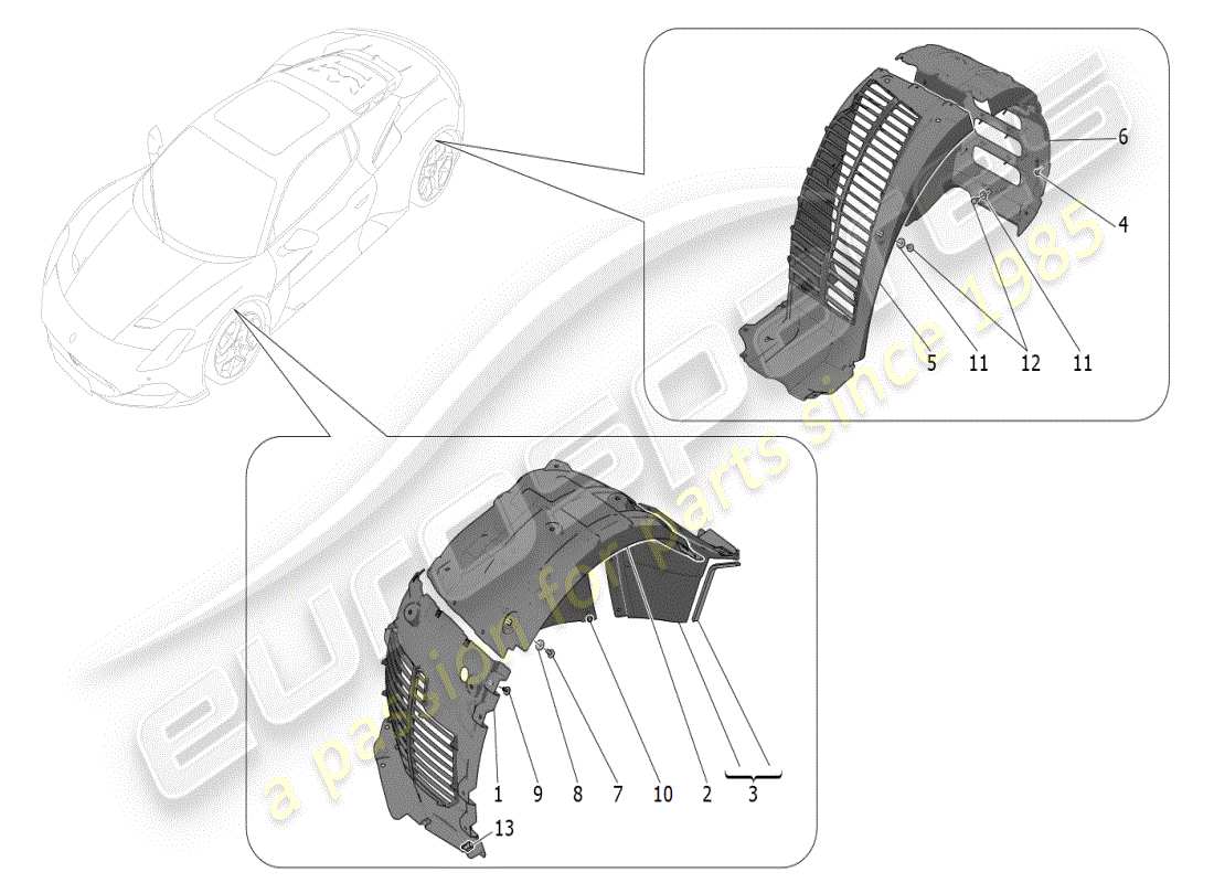 maserati mc20 (2024) wheelhouse and lids parts diagram