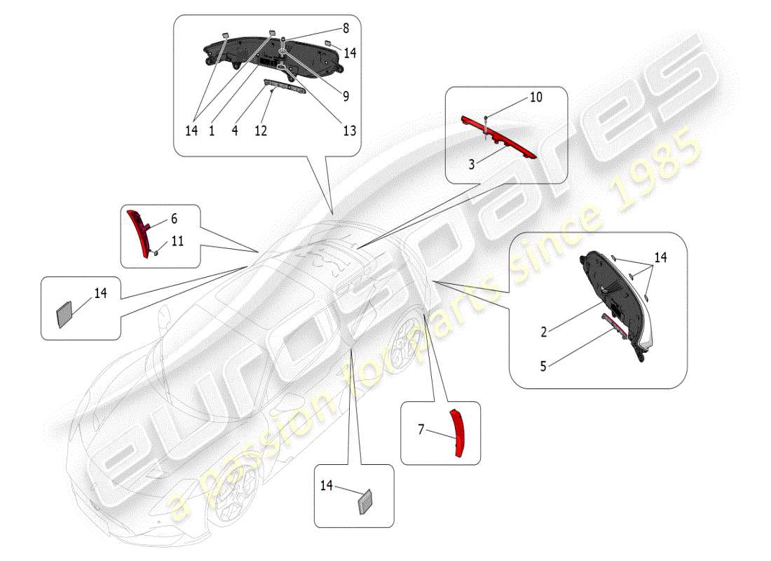 maserati mc20 (2024) taillight clusters part diagram
