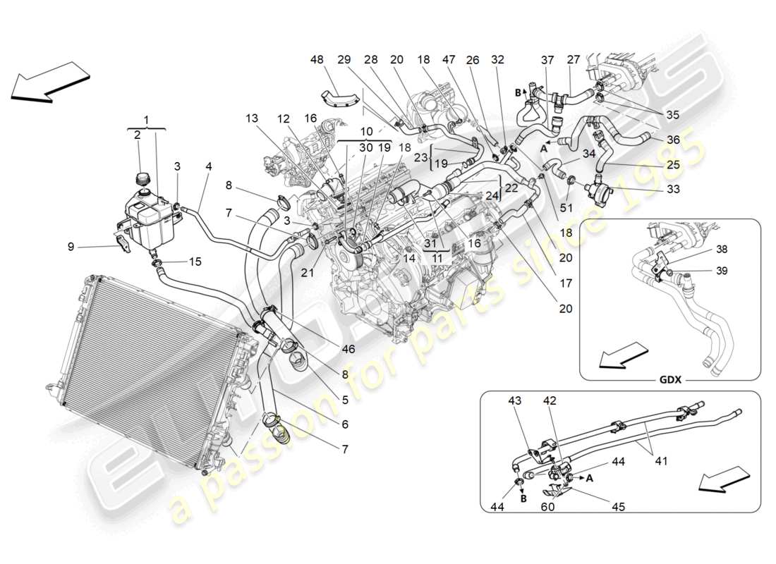 maserati levante (2020) cooling system: nourice and lines part diagram