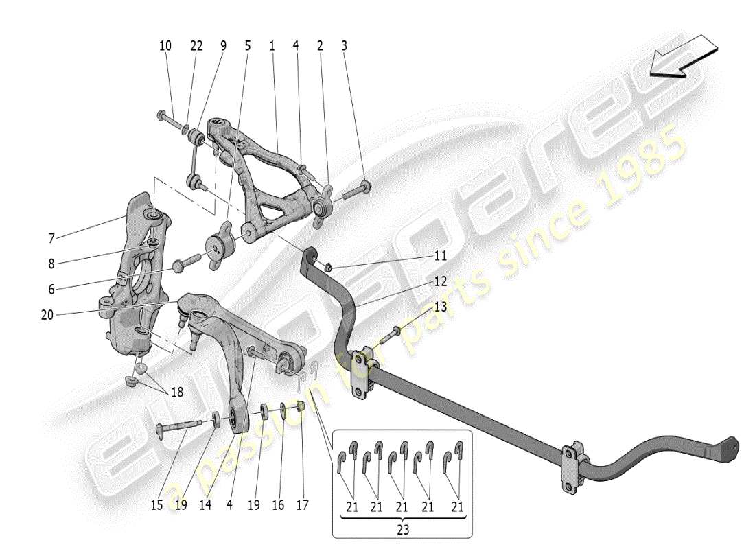 maserati mc20 (2024) front suspension part diagram