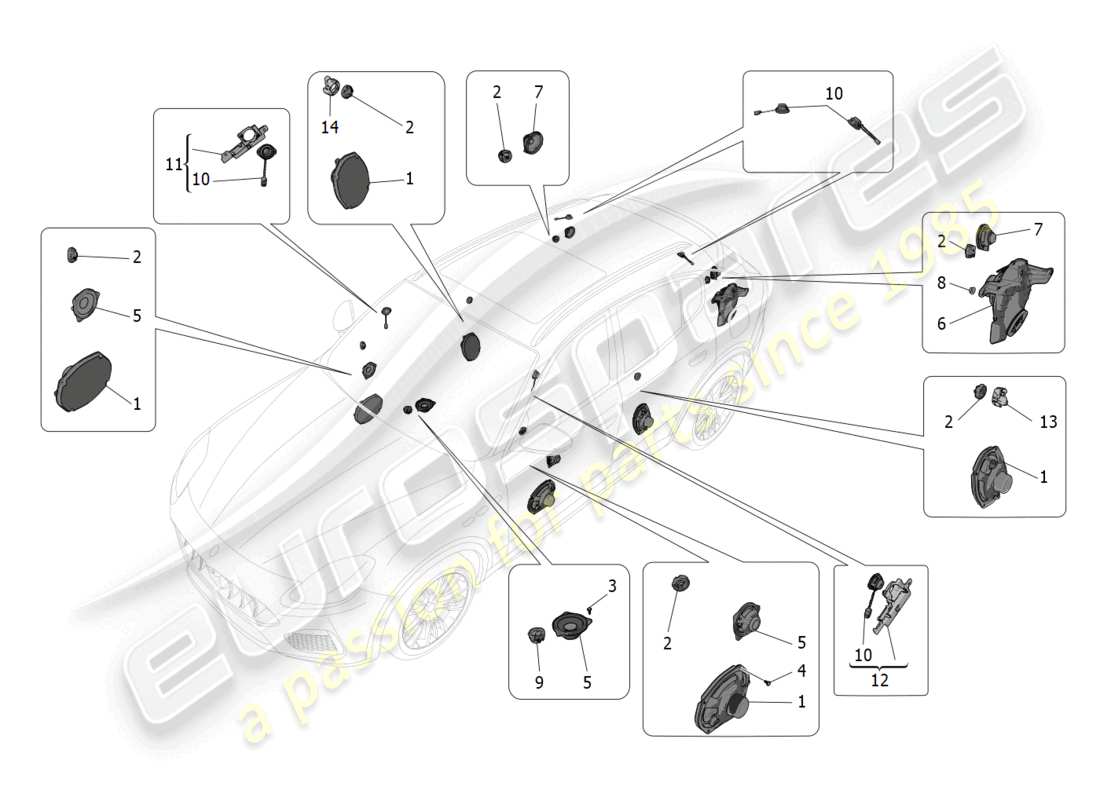 maserati grecale trofeo (2023) sound diffusion system parts diagram