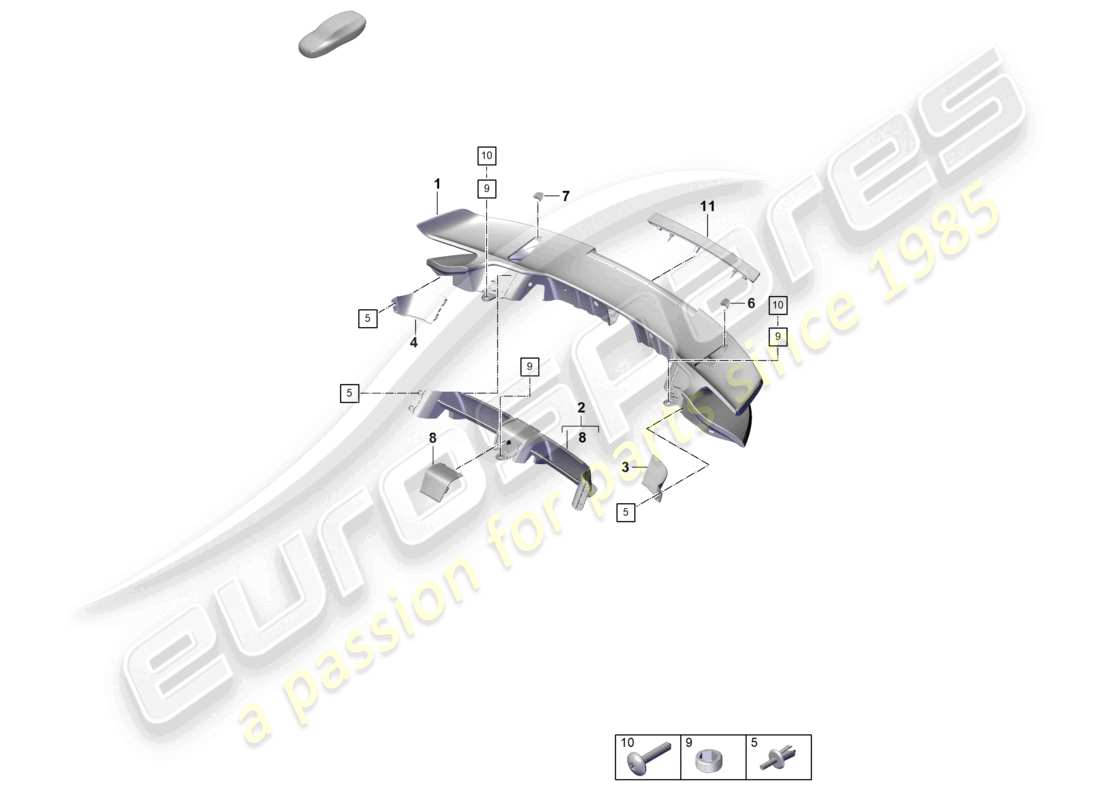 porsche 2020 (992-1 turbo / s) rear spoiler lower part part diagram