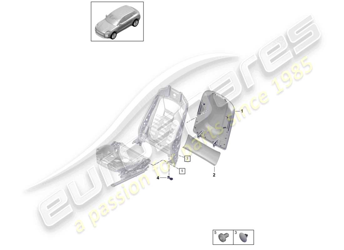 porsche 2025 (macan) backrest shell sundry standard seat comfort seat sports seat part diagram