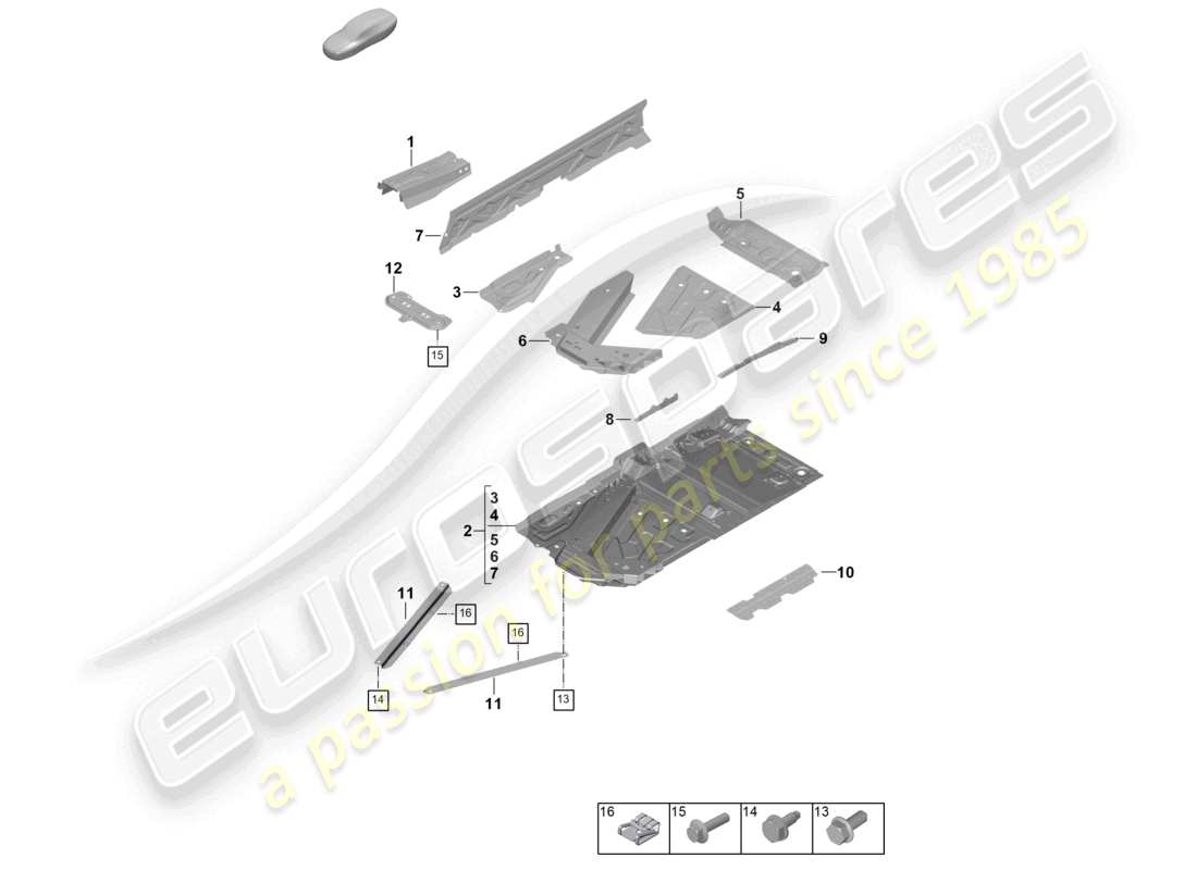 porsche 2026 (992-2 gt3) bottom plate tunnel part diagram