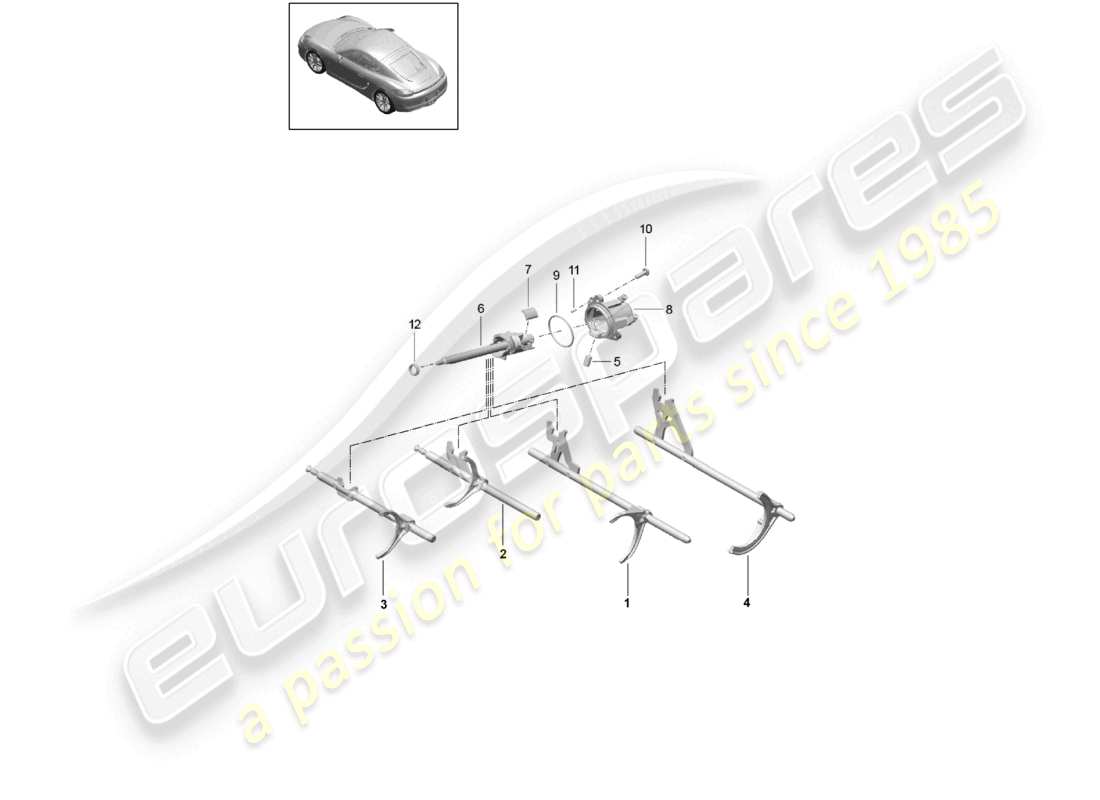 porsche 2022 (718 cayman) manual gearbox selector mechanism selector shaft part diagram