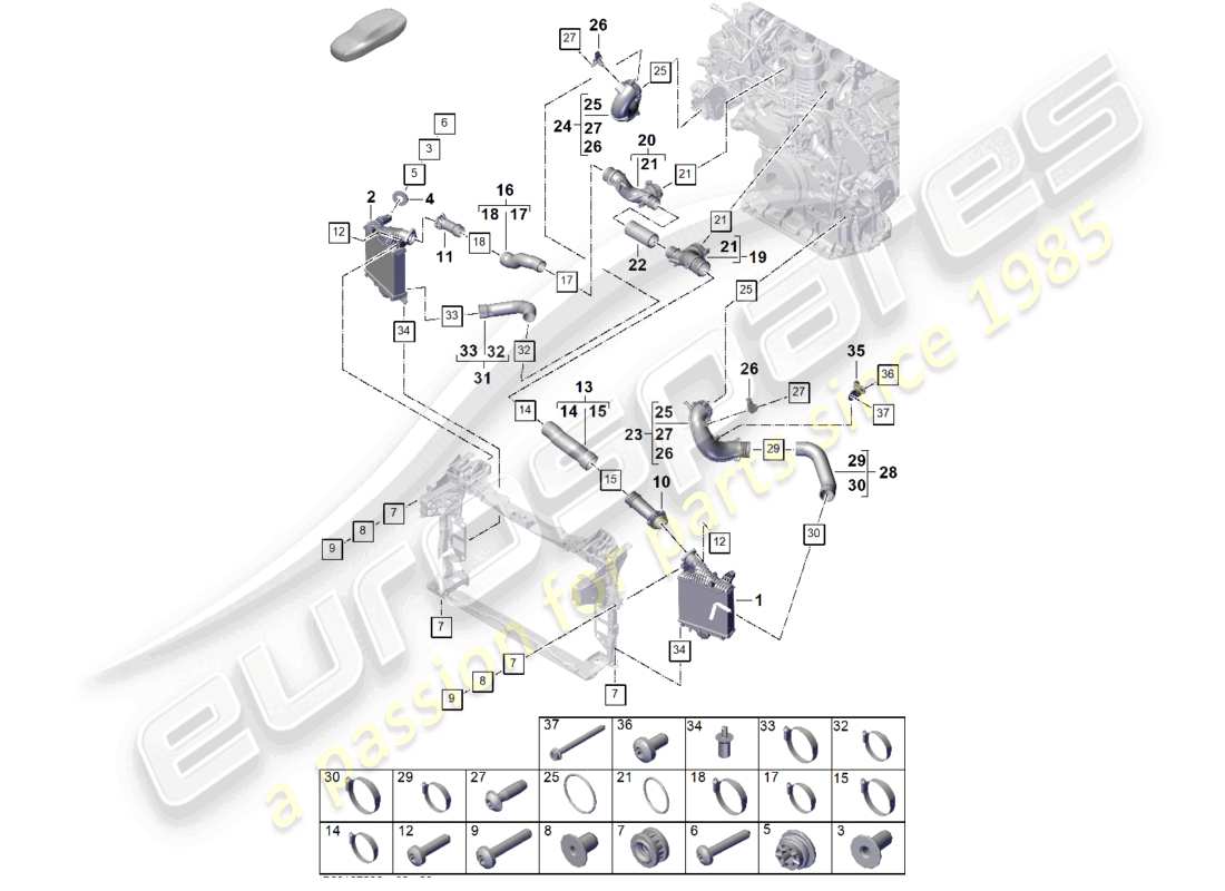 porsche 2026 (cayenne e3 pa) charge air cooler pressure pipe parts diagram
