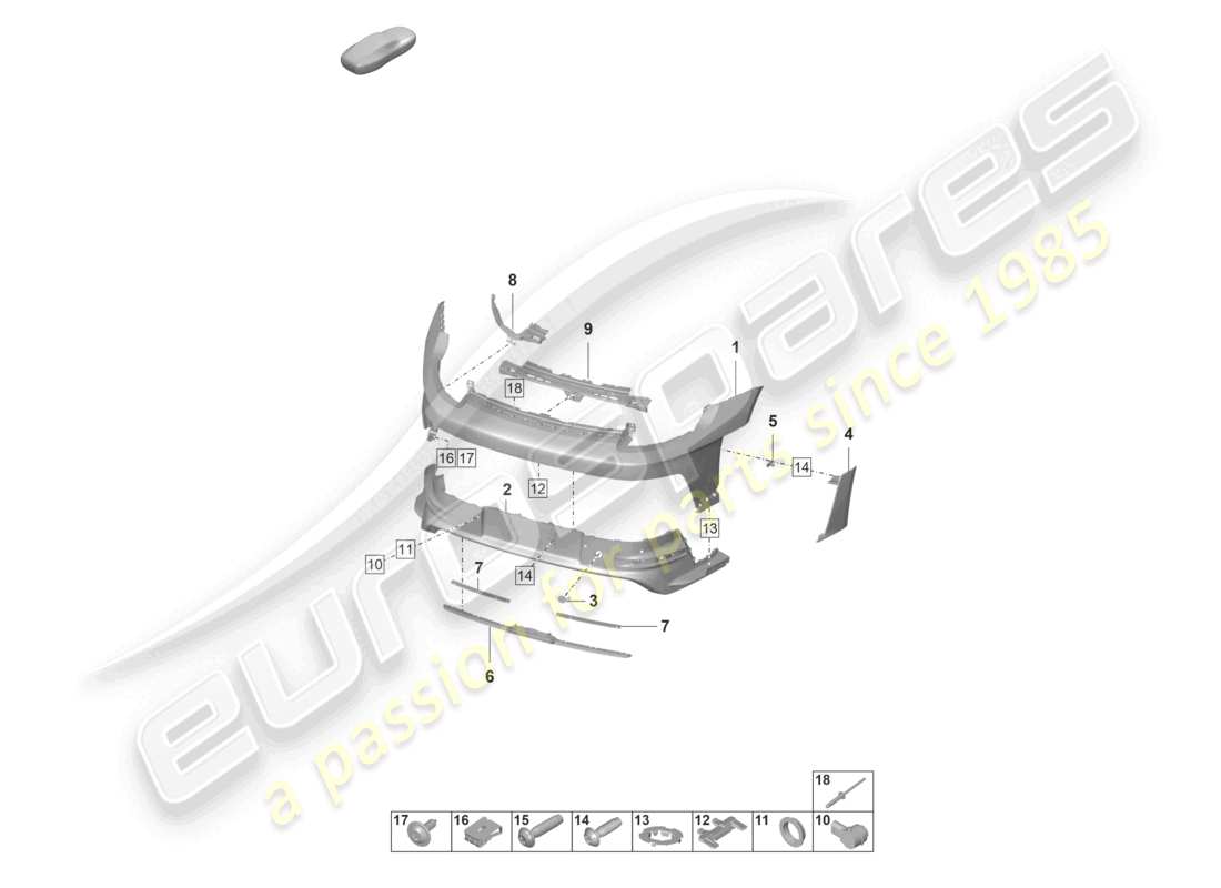 porsche 2023 (992-1 gt3/rs/st) bumper rear gt3 rs part diagram