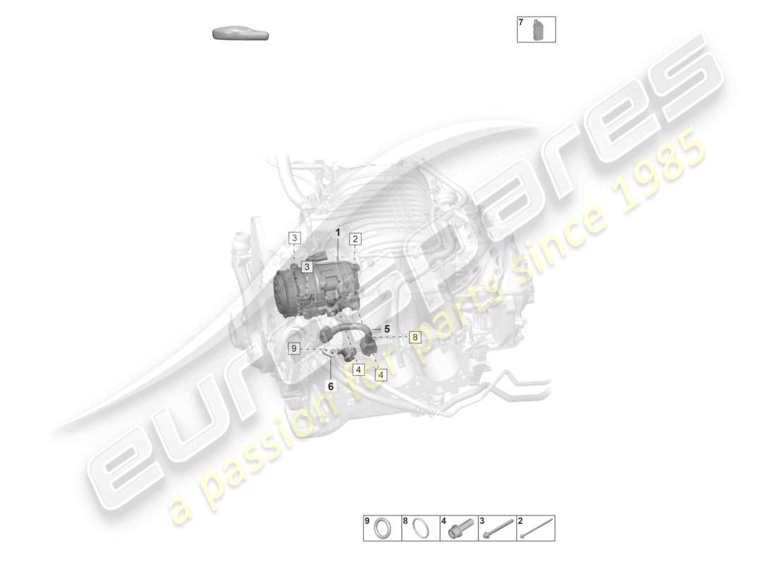 porsche 2023 (992-1 gt3/rs/st) a/c compressor r1234yf coolant part diagram