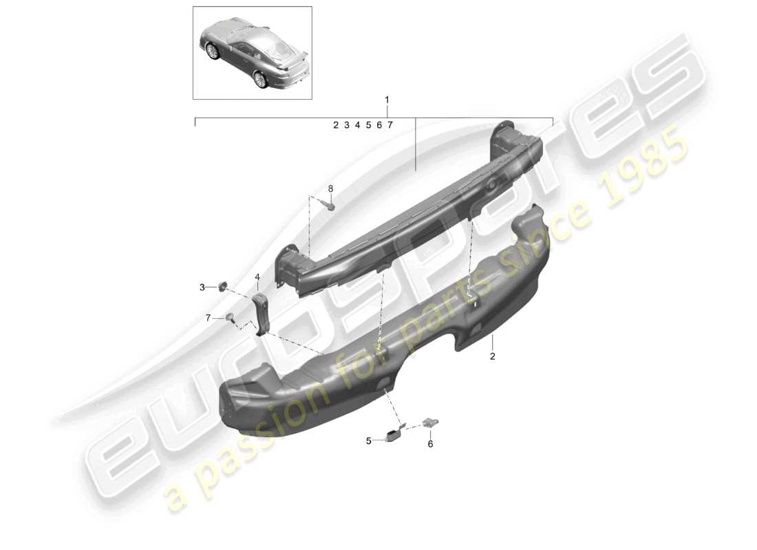 porsche 2021 (991-2 r/gt3/rs) bumper carrier rear d - mj 2018>> part diagram