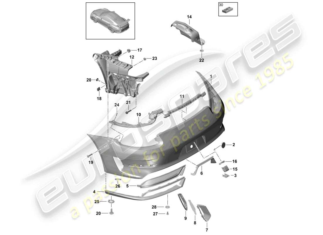 porsche 2021 (991-2 r/gt3/rs) bumper rear part diagram
