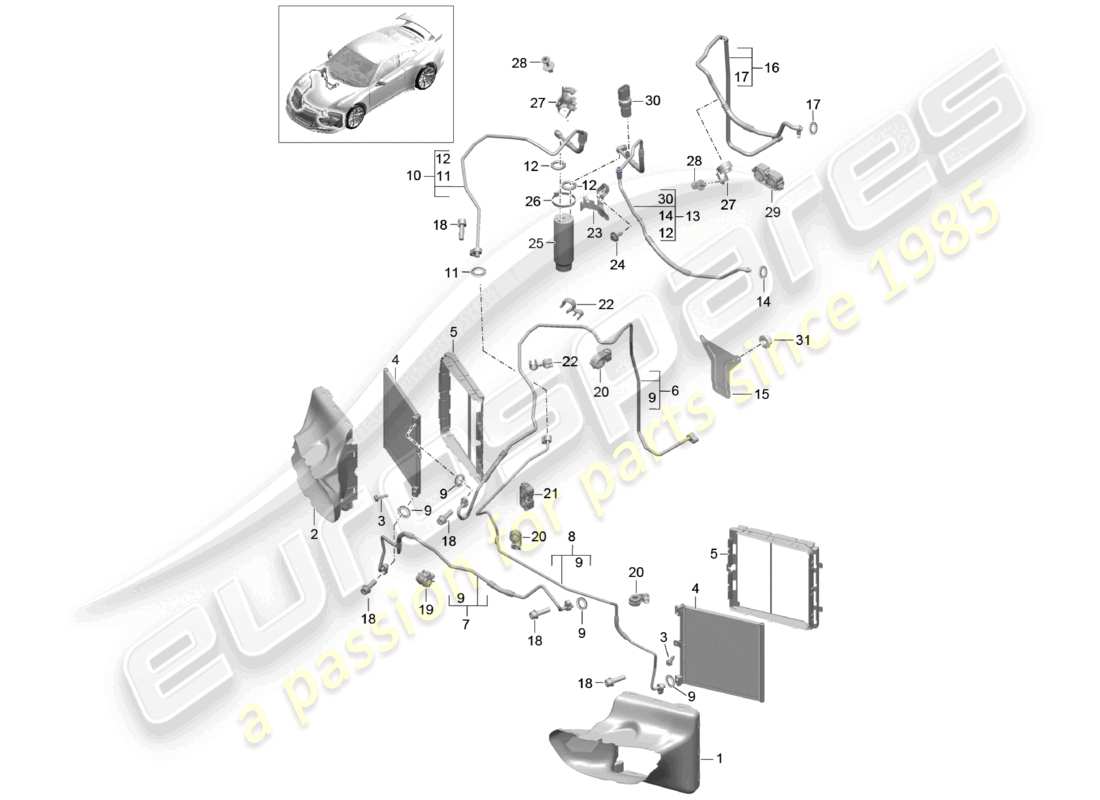 porsche 2021 (991-2 r/gt3/rs) refrigerant circuit front d >>- mj 2017 part diagram