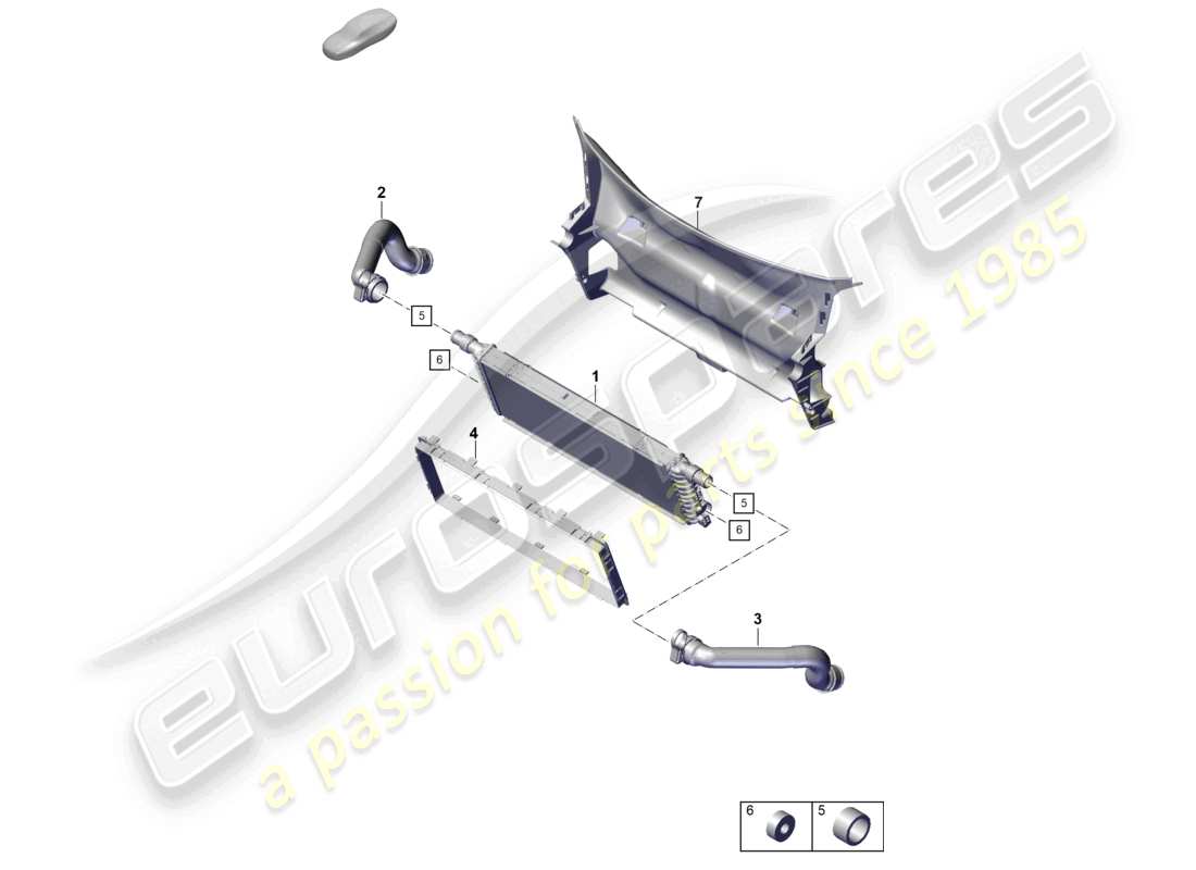 porsche 2022 (718 boxster spyder) cooler for coolant front for vehicles with additional center coolant radiator part diagram