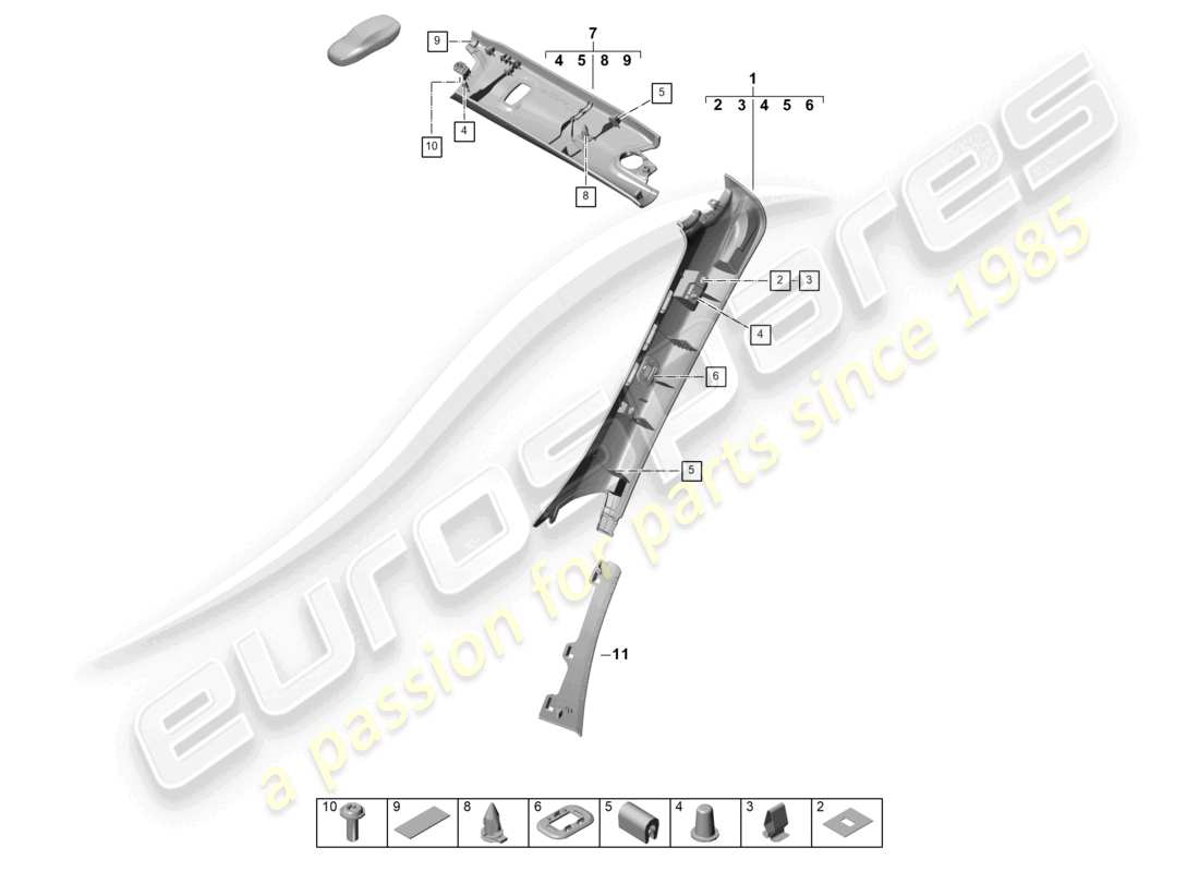 porsche 2024 (992-2) a-pillar trim part diagram