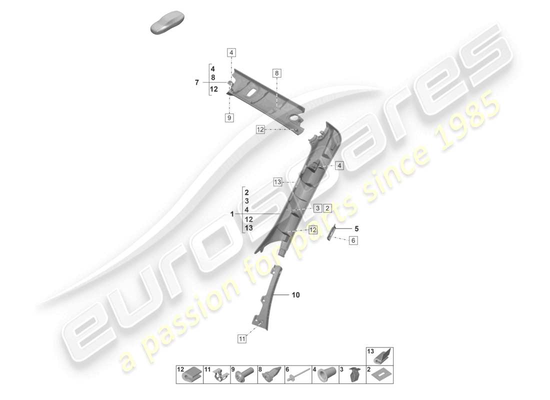 porsche 2020 (992-1 turbo / s) a-pillar trim cabriolet part diagram