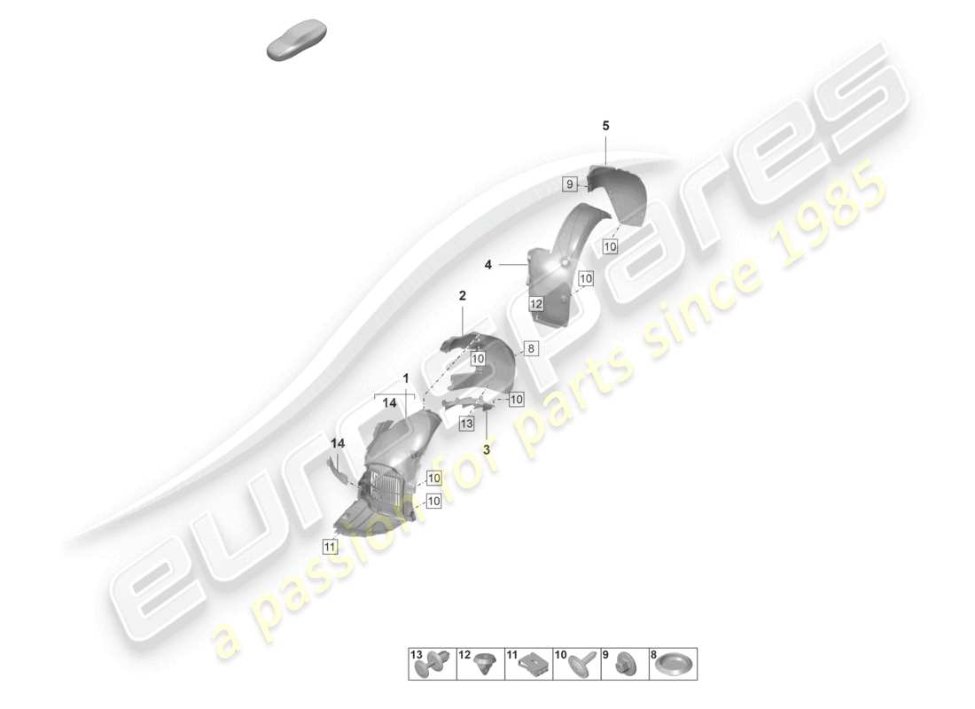 porsche 2023 (992-1 gt3/rs/st) wheel housing liner part diagram