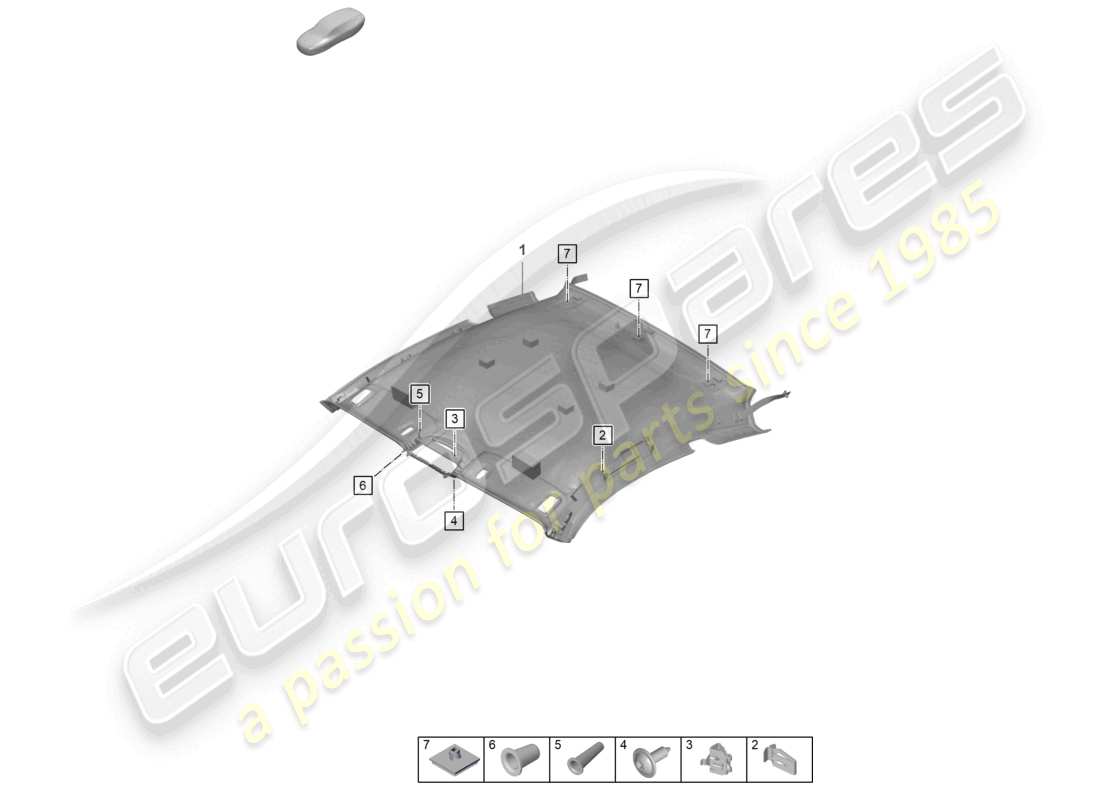porsche 2022 (992-1 gt3/rs/st) roof trim part diagram