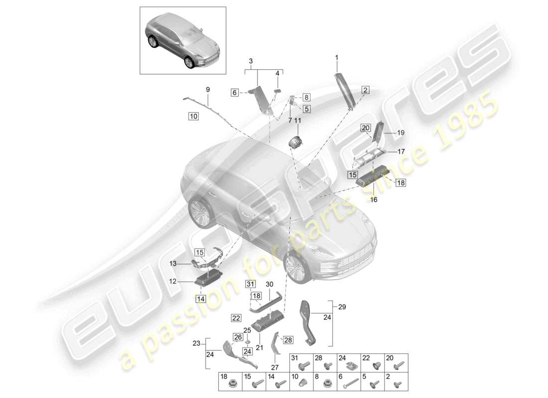 porsche 2023 (macan) airbag part diagram