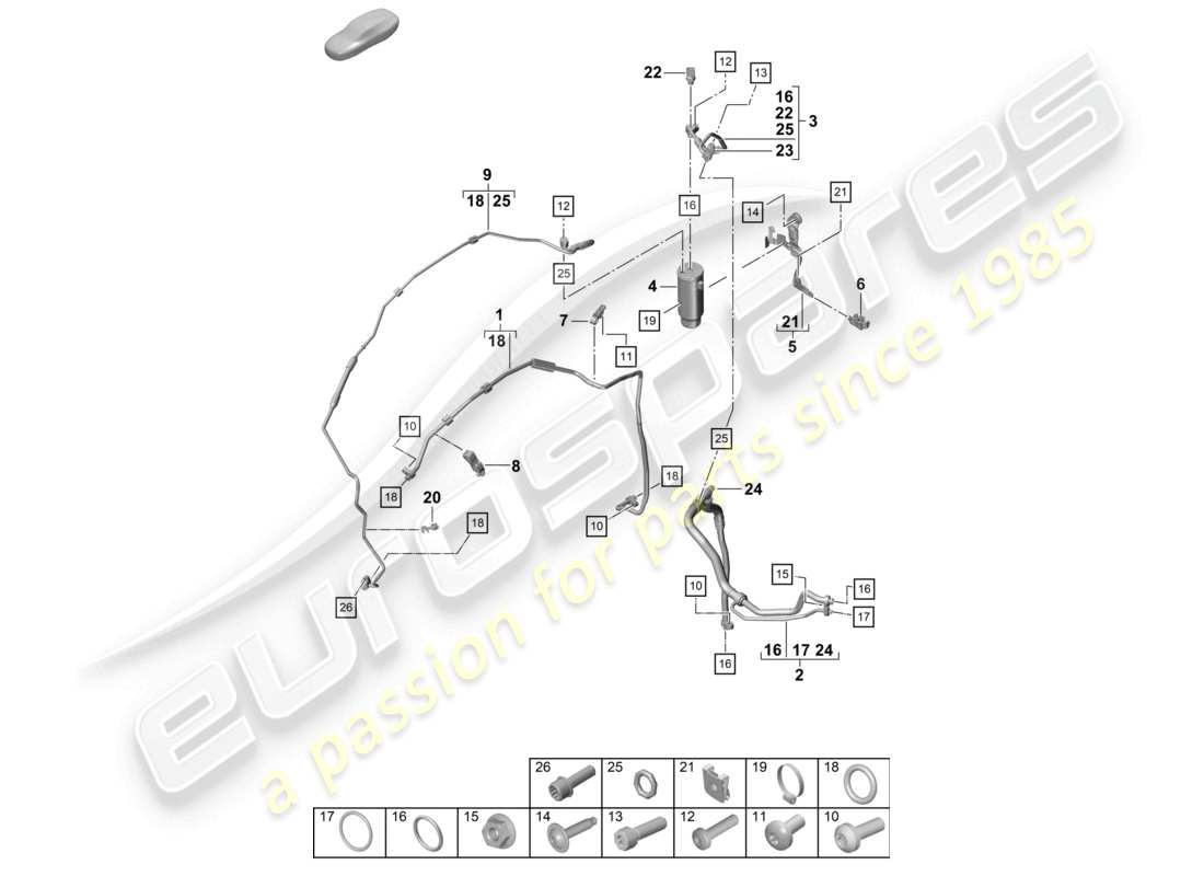 porsche 2026 (992-2 turbo / s) air conditioning lhd refrigerant line (expansion valve >drier) part diagram