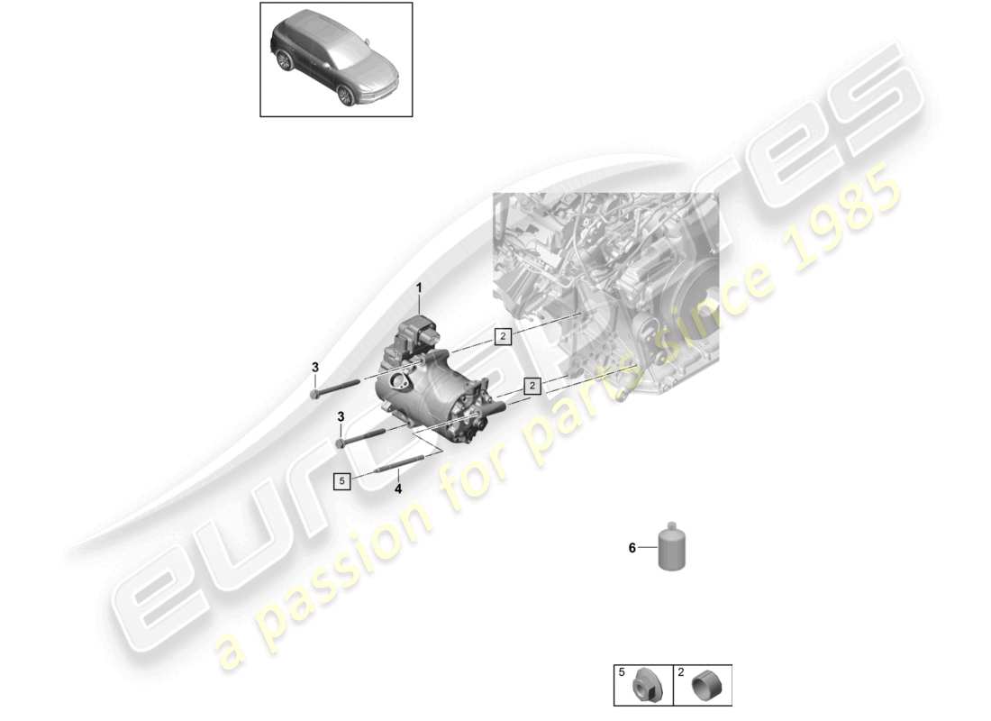 porsche 2024 (cayenne e3 9ya/9yb) compressor air conditioning for vehicles with hybrid drive part diagram